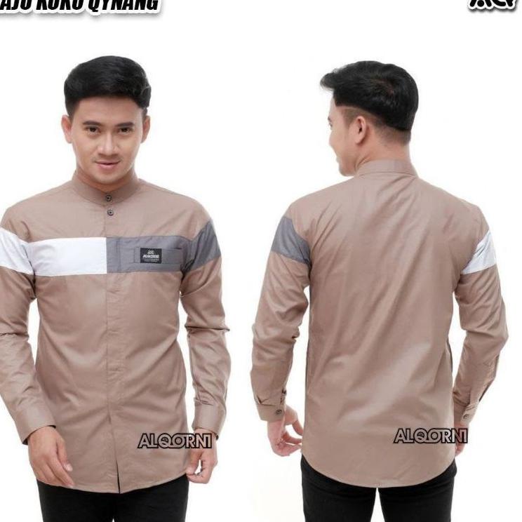 Baju Koko Pria Lengan Panjang Original Hilwa Motif Qynang Warna Putih KombinasiKoko Qynang - Baju Ko