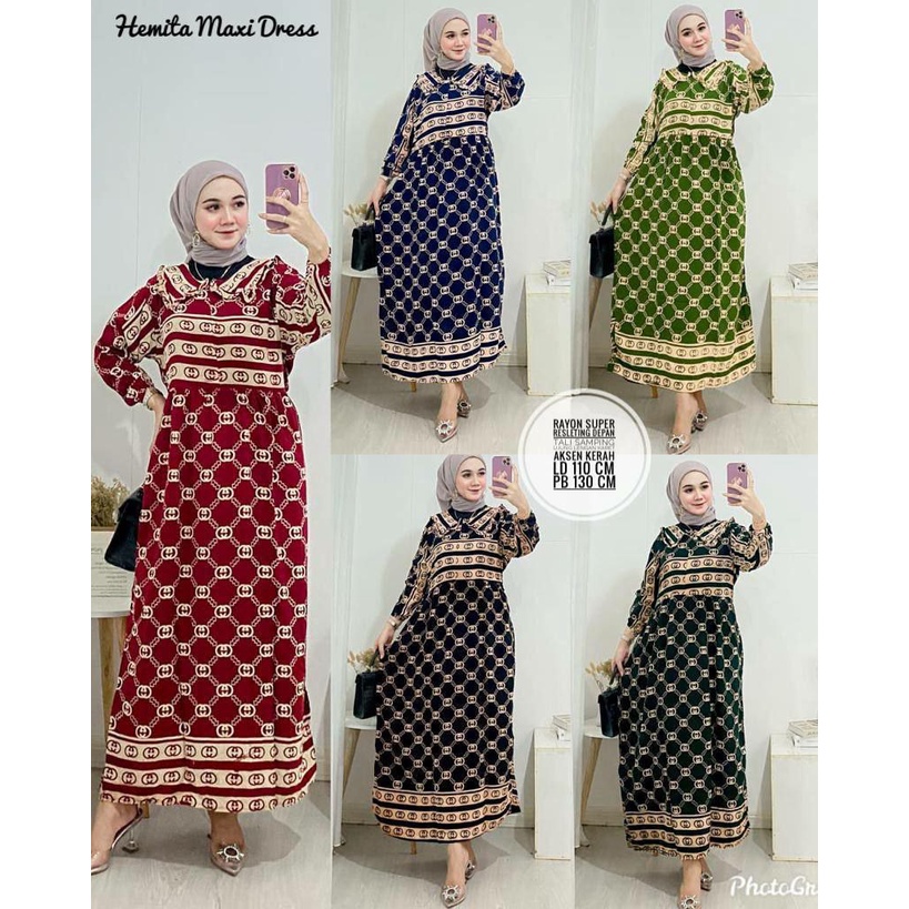 Baju Gamis Hemita Bahan Rayon Kekinian Terbaru Dress Maxi Wanita