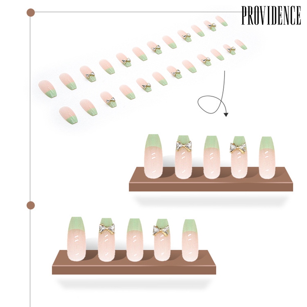 Providence 1set Balet Kuku Palsu Mempesona Efek Visual Mudah Dilepas Penuh Penutup DIY Gaya Panjang Stick on Green Ikatan Simpul Manicure Tips Nail Salon Supply