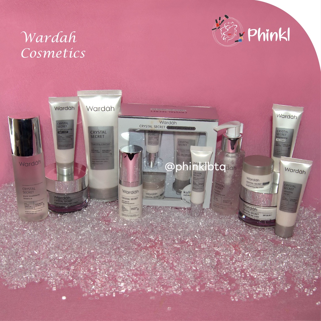 `ღ´ PHINKL `ღ´ ᘺᗩᖇᕲᗩᕼ  Wardah Crystal Secret Series kulit glowing / facial wash day cream night cream eye cream essense stater kit