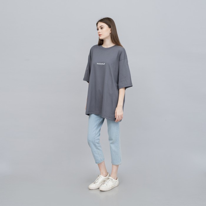 Houseofcuff Kaos Oversized T-shirt Wanita Unisex Tebal Abu Tua Dragon