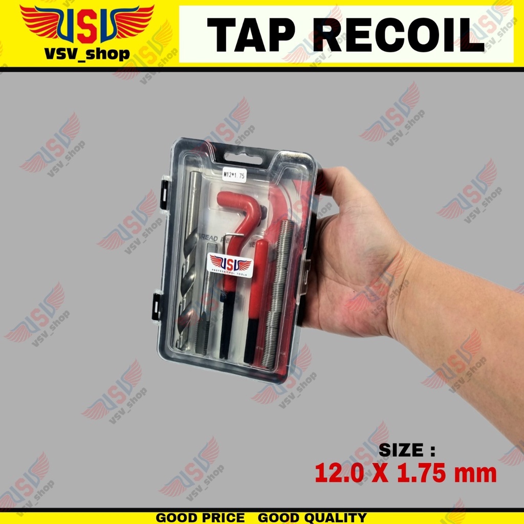 Thread Repair Kit Set M12x1.75 Tap recoil Helicoil Hand Tap Alat Memperbaiki Drat Rusak