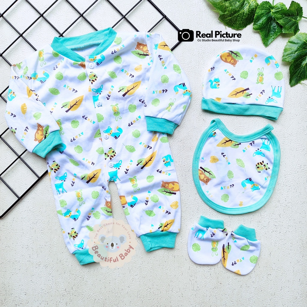 Baby.ou - Sleepsuit Bayi Newborn 4 in 1 Motif Animals / Jumper Bayi NB Murah / Bau Kodok Bayi Lucu / Jumsuit Bayi Baru Lahir