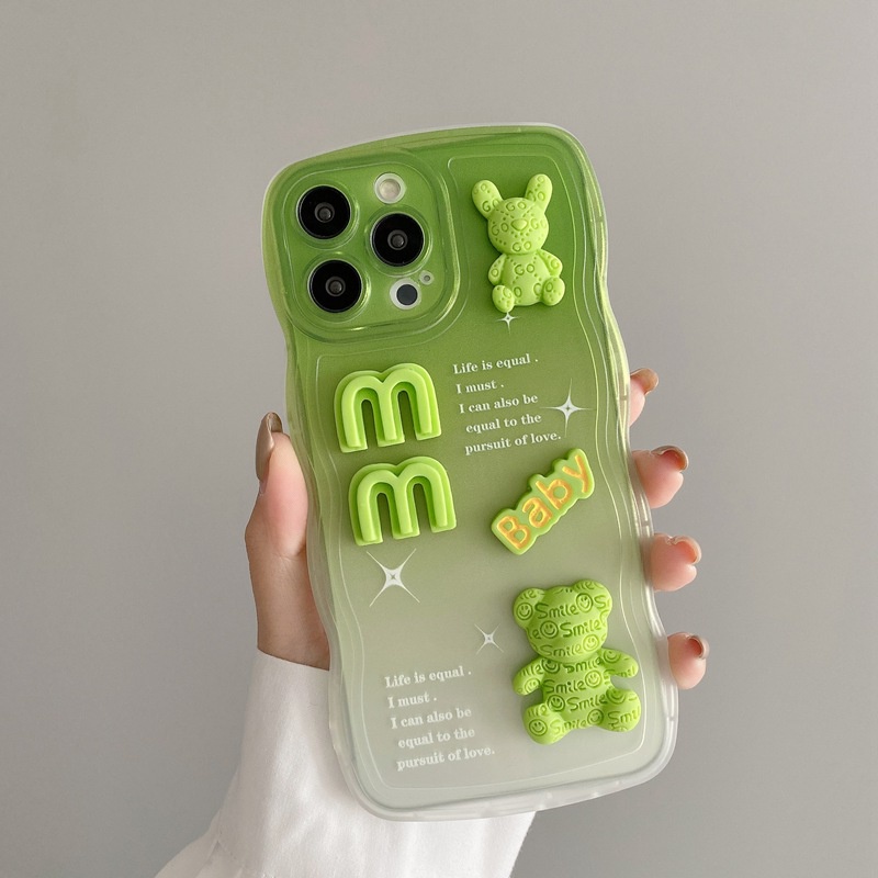 Green Baby Bear Bunny Doll Wave Soft Case iP iPhone 6 6S 7 8 14 + Plus SE 2020 X XR XS Max 11 12 13 Pro Max Casing Apple