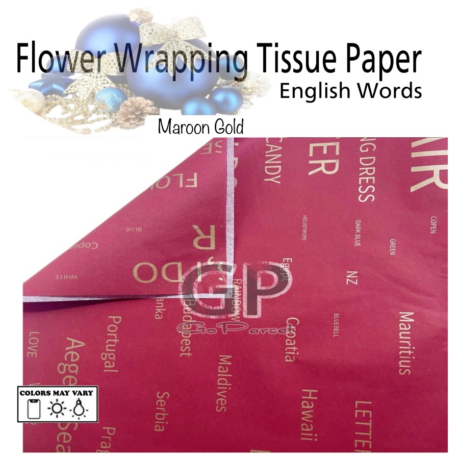 ( 5 Lembar ) ENGLISH WORDS - FLOWER WRAPPING TISSUE PAPER / KERTAS TISU / BUKET BUNGA / KERTAS BUNGA