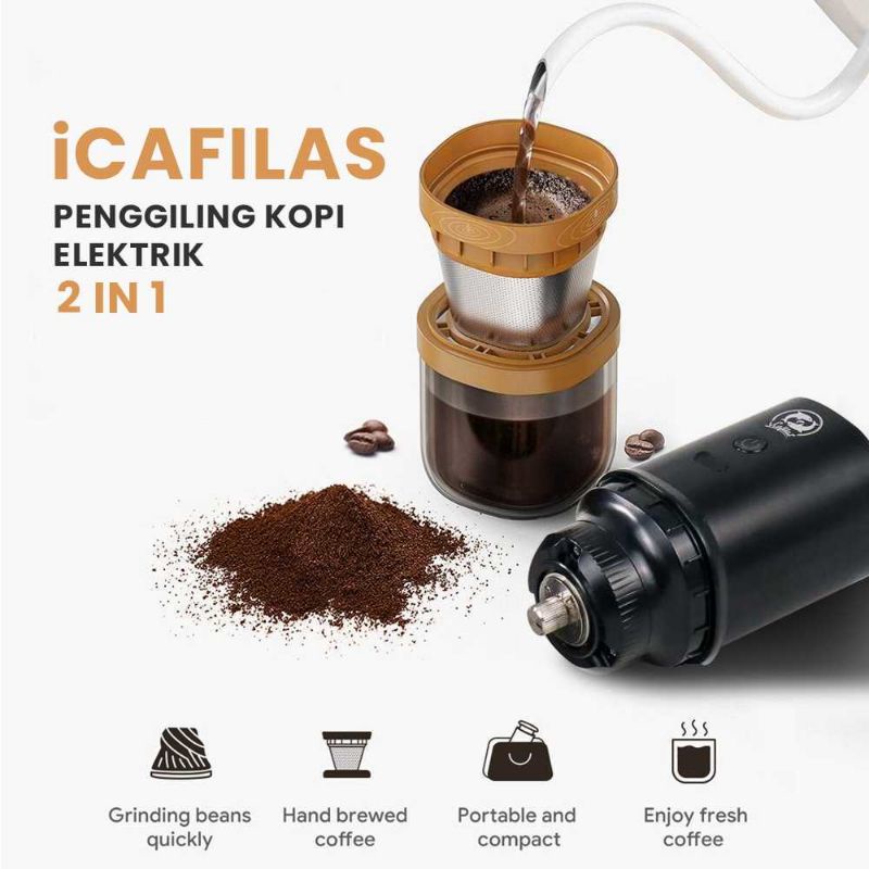 iCafilas Penggiling Kopi Elektrik 2 in 1 Coffee Grinder 24 W - ICF02