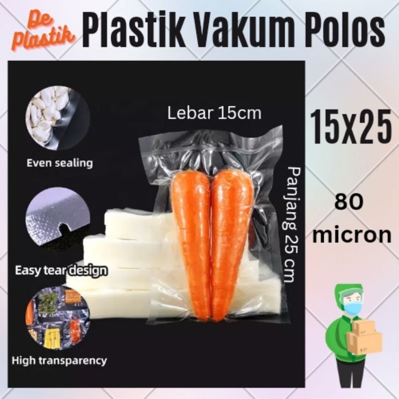 Plastik Vakum Polos 15x25 80Micron / Plastik Vacum polos 15x25 / Plastik Vakum makanan foodgrade  ---(POL/15x25/PCS)