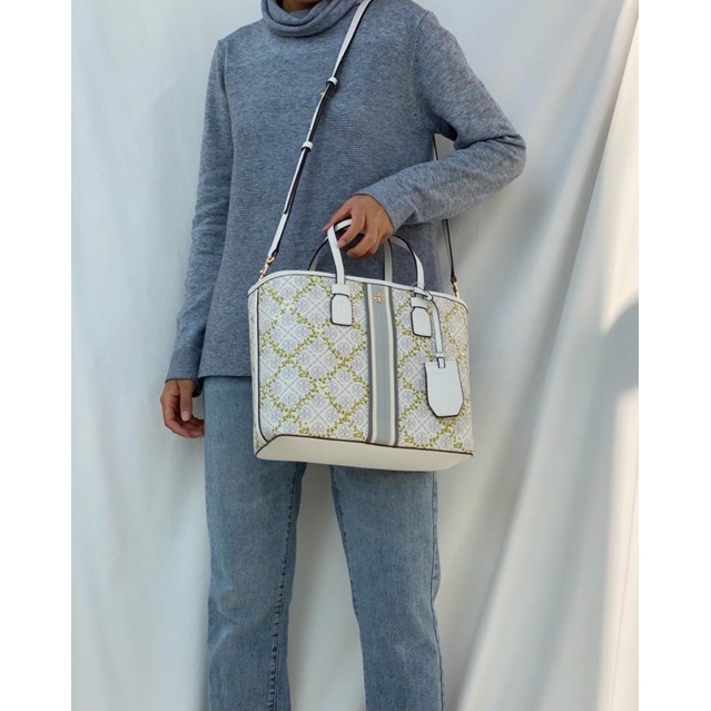 Tory Burch T Monogram Floral Vine Small Top-Zip Tote