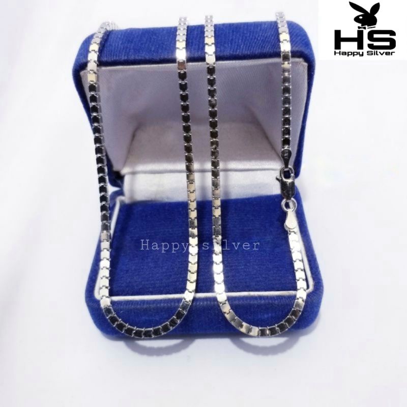 Kalung Perak Pria Wanita Asli Siver 925 Lapis Emas Putih Milano Kaca 45 50 55 60 65 70 Cm - Kalung P