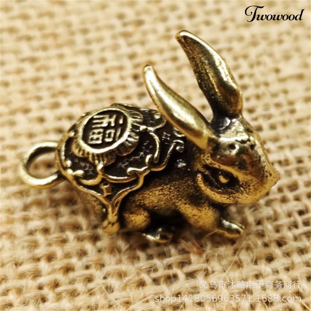 Twowood Key Charm Vintage Realistis Kuningan Zodiak Hewan Kelinci Miniatur Gantungan Kunci Liontin Untuk Mobil