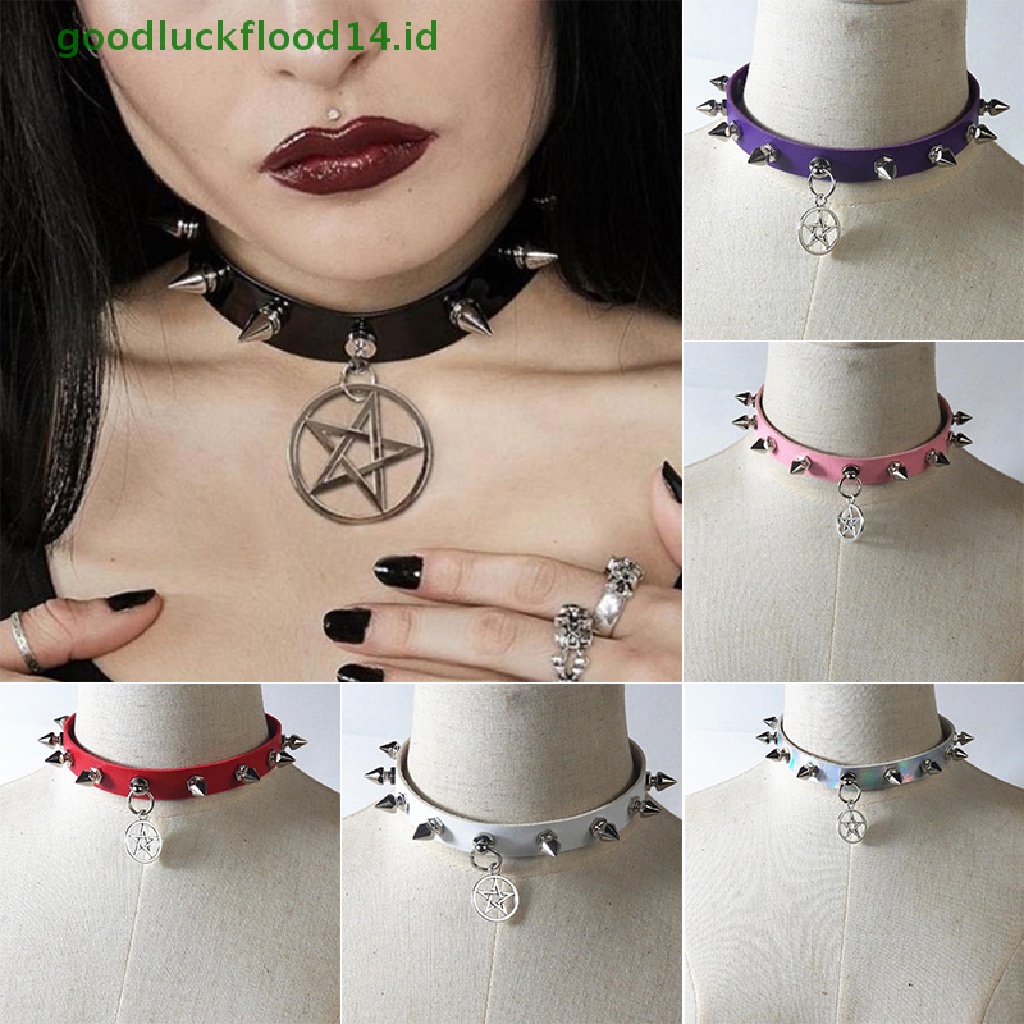 [GOOGFOUR] Gothic Bintang Liontin Rivet Choker Wanita Punk Kulit Neckalce Perhiasan Seksi [TOP]