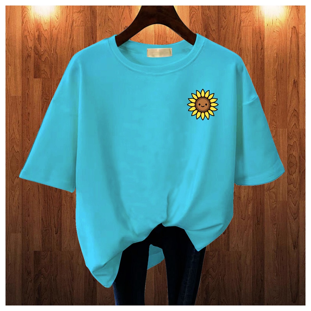 CALVIERO SHOP - BAJU KAOS ATASAN WANITA PRINT SMILE SUNFLOWER GALAXY PRINT