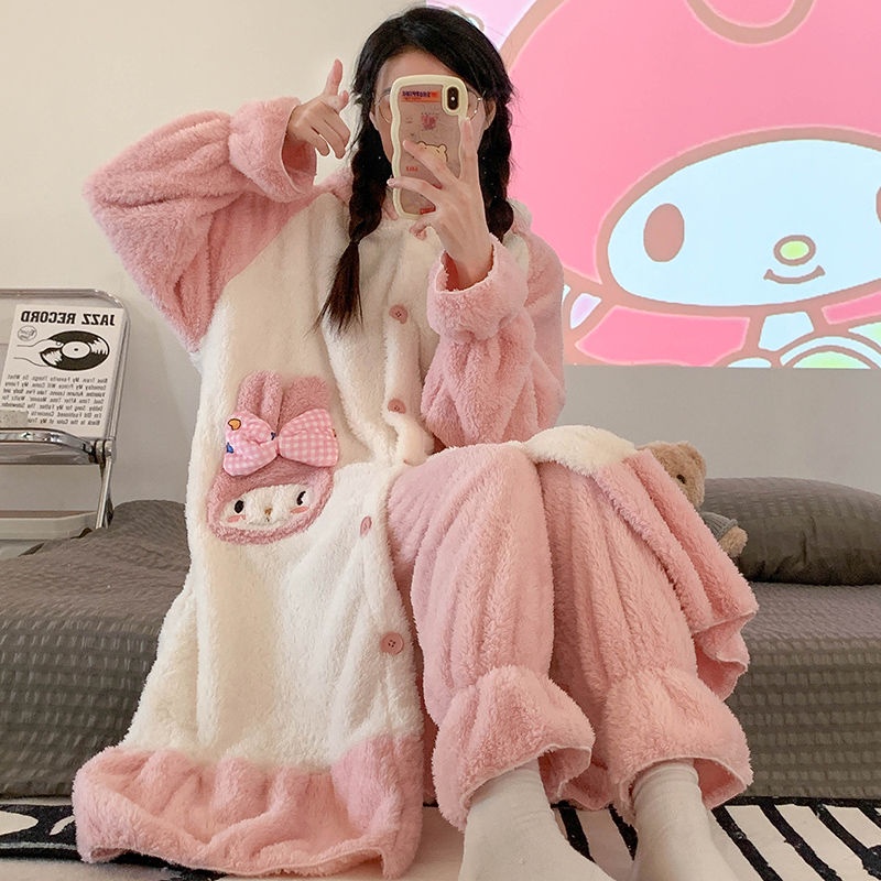 ◊♂Korea in musim gugur dan musim dingin piyama wanita bulu karang baju tidur lucu Melodi menebal dit