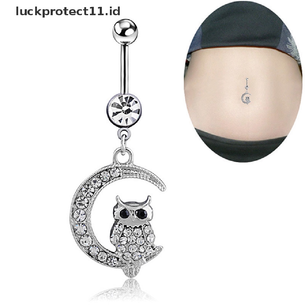 /Fashion Hot// Fashion// Elegan Putih Bulan Owl Liontin Pusar Wanita Pusar Pusar Cincin Perhiasan.