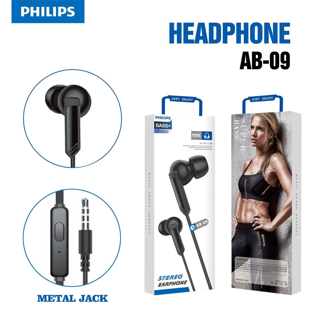 Headset Philip Earphone philip mega bass AB08 / AB09 / AB10 earphone extra bass