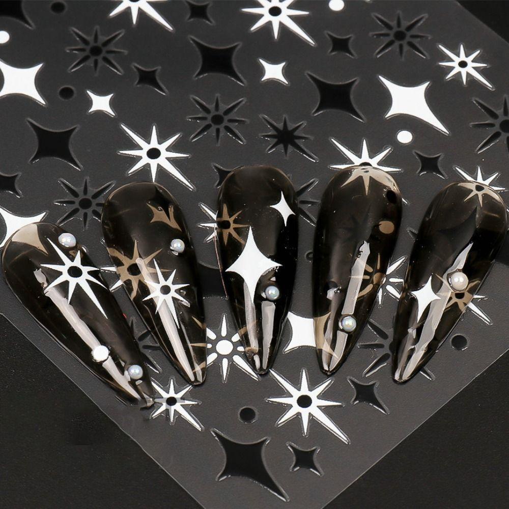 AUGUSTINA Agustinina Star Nail Stickers Ins Style Bronzing Stars Self-adhesive Hitam Putih Nail Art Dekorasi