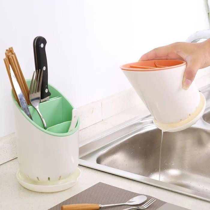 Cultery Holder Tempat Rak Sendok Garpu Sumpit Dengan Tirisan Box Wadah Penyimpanan Peralatan Dapur Gunting Pisau Spatula