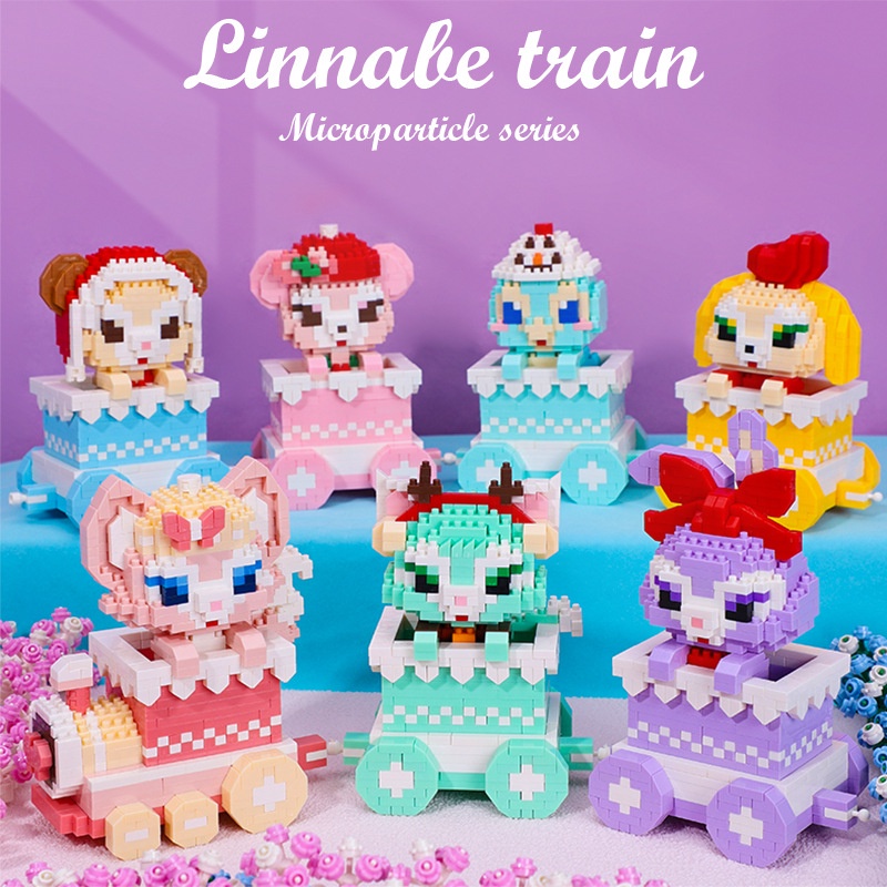 Mainan Balok Susun Disney Series Linabelle Train Nano Block DIY 3D Puzzle Set Hadiah Pajangan