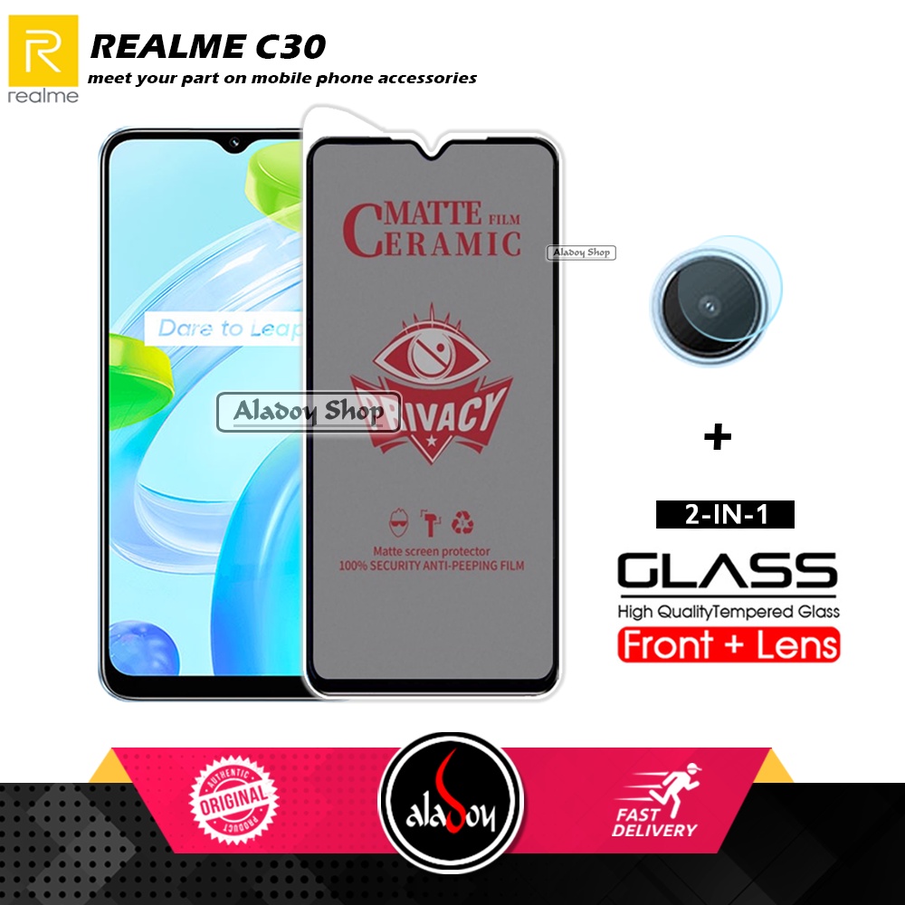 PAKET 2IN1 Anti Gores Privacy Realme C30 + Tempered Glass Kamera