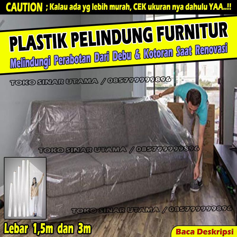 Plastik Proyek Anti Debu Renovasi Terpal Bening Penutup Lantai Cat Pengecatan Tembok Plafon Gypsum Besi Kayu Kuas Roll Meteran Bangunan M