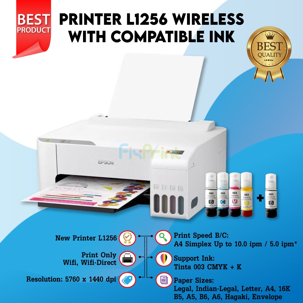 Printer Epson L1250 L-1250 L 1250 warna HitamL 1256 L1256 warna Putih PRINT ONLY WIFI GARANSI RESMI Wireless P