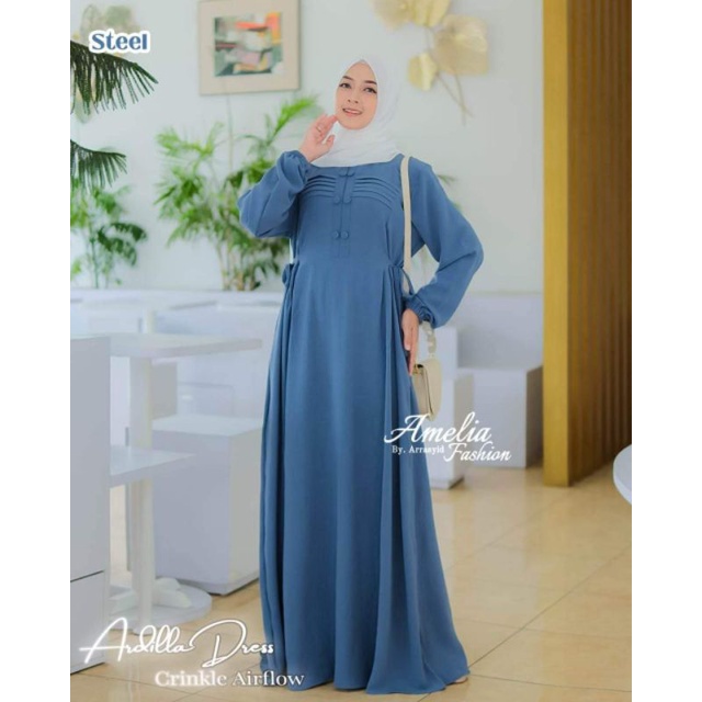 GAMIS ARDILLA CRINGKLE TERBARU ORI AMELIA FASHION DRESS WANITA MODERN KEKINIAN