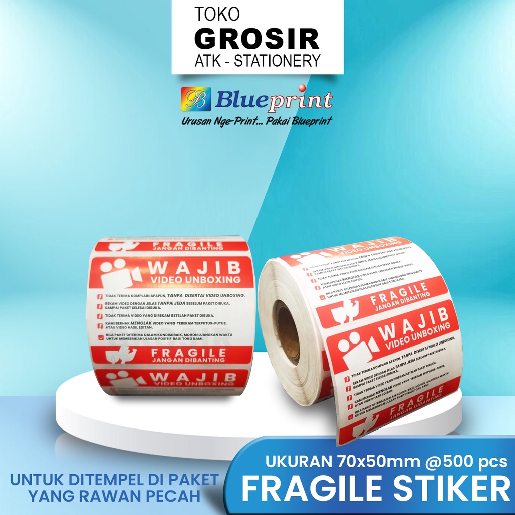 

LABEL STICKER FRAGILE VIDEO UNBOXING BLUEPRINT 70X50 MM - 80X50 SIAP KIRIM