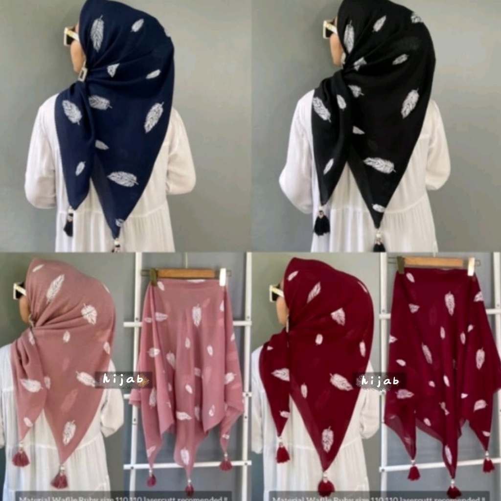 HIJAB SEGI EMPAT JAMBUL / SEGI EMPAT MOTIF BULU MERAK POMPOM / HIJAB MOTIF BULU MERAK VOAL TASSEL PR