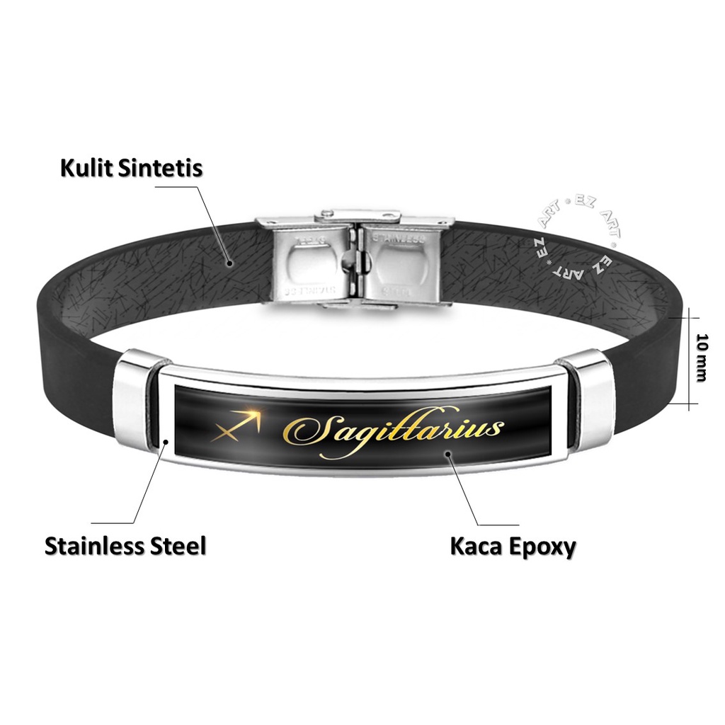 GELANG ZODIAK MODEL SABUK STRAP KULIT PLAT STAINLESS STEEL AQUARIUS CAPRICORN CANCER LEO SAGITTARIUS GEMINI VIRGO PISCES LIBRA TAURUS ARIES SCORPIO