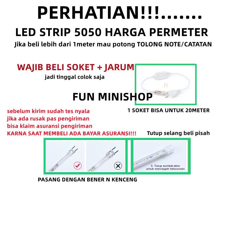 LAMPU LED STRIP SELANG 5050 SMD AC 220V METERAN WATERPROOF ((LAMPU TIK TOK )