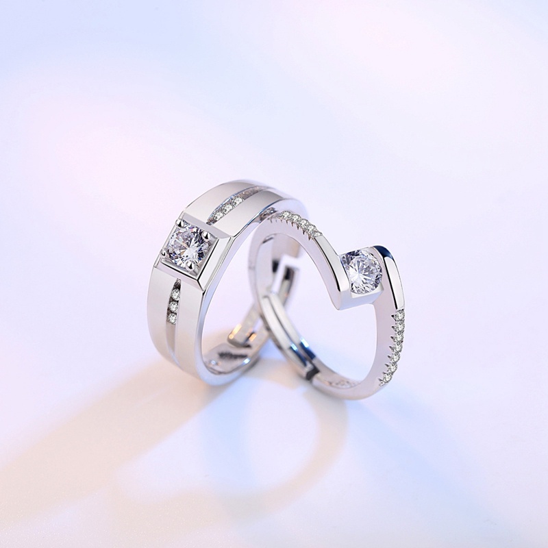 S925 Sterling Silver Fashion Berbentuk Hati Pasangan Cincin Soulmate Rings Hadiah Valentine Untuk Pria Dan Wanita