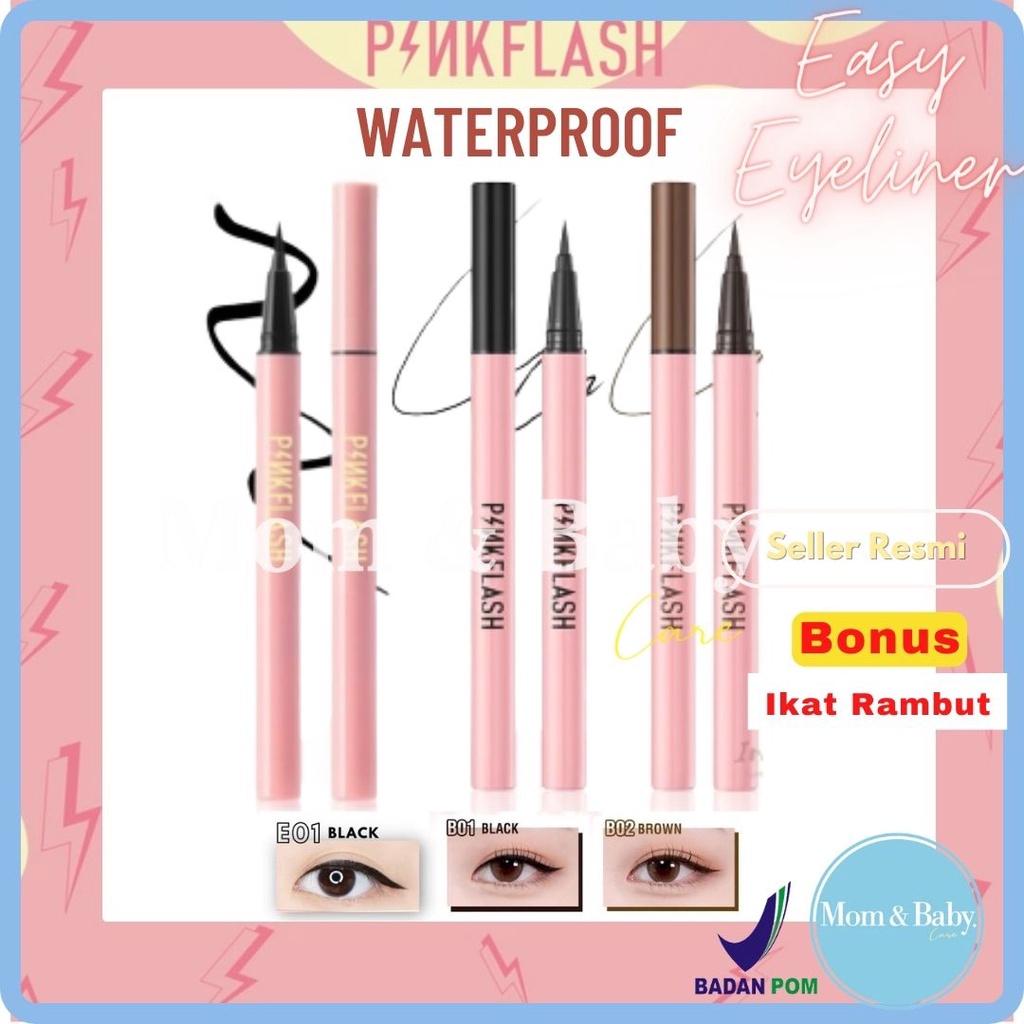 PINKFLASH Waterproof Easy Eyeliner Pen Black PF-E01 | Eye Liner Hitam &amp; Coklat | Pink Flash Smoodgeproof BPOM n