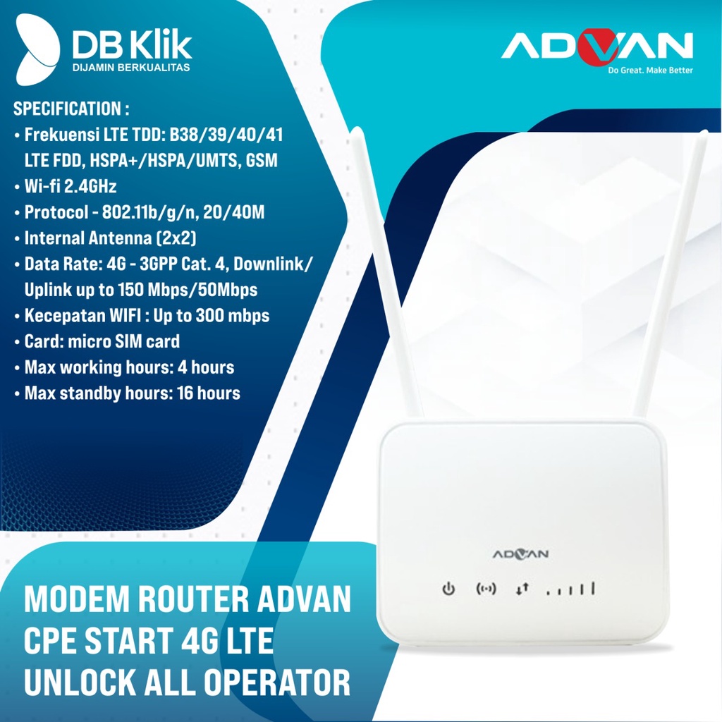 Modem Router ADVAN CPE Start 4G LTE Non Bundling Unlock All Operator