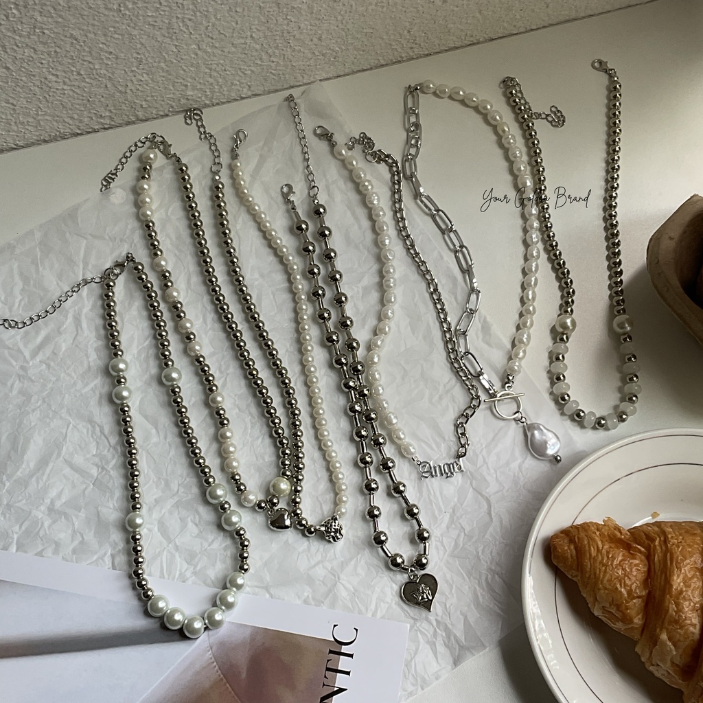 ⋆˙⟡[ K - 503 ] [ READY STOCK ]⟡˙⋆ pearl beads silver korean necklace kalung manik mutiara silver korea handmade gaya hip hop pria wanita