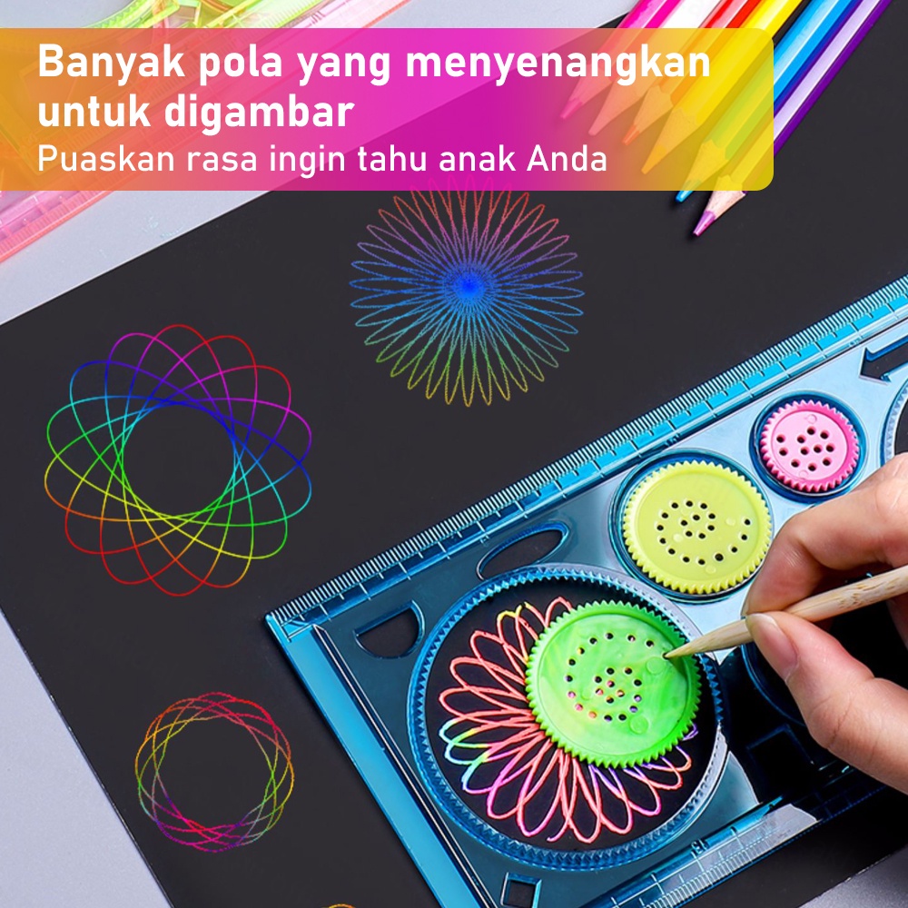 JCHO Garisan Rotary Pattern Bunga / Penggaris Rotari Kembang / Magic Spirograph Geometric Ruler