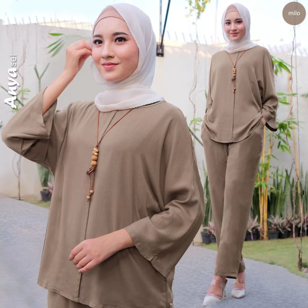 ANYA SET BP 2IN1 | UKURAN M L XL XXL | DAPAT BAJU ATASAN + CELANA PANJANG ( TIDAK TERMASUK HIJAB ) S