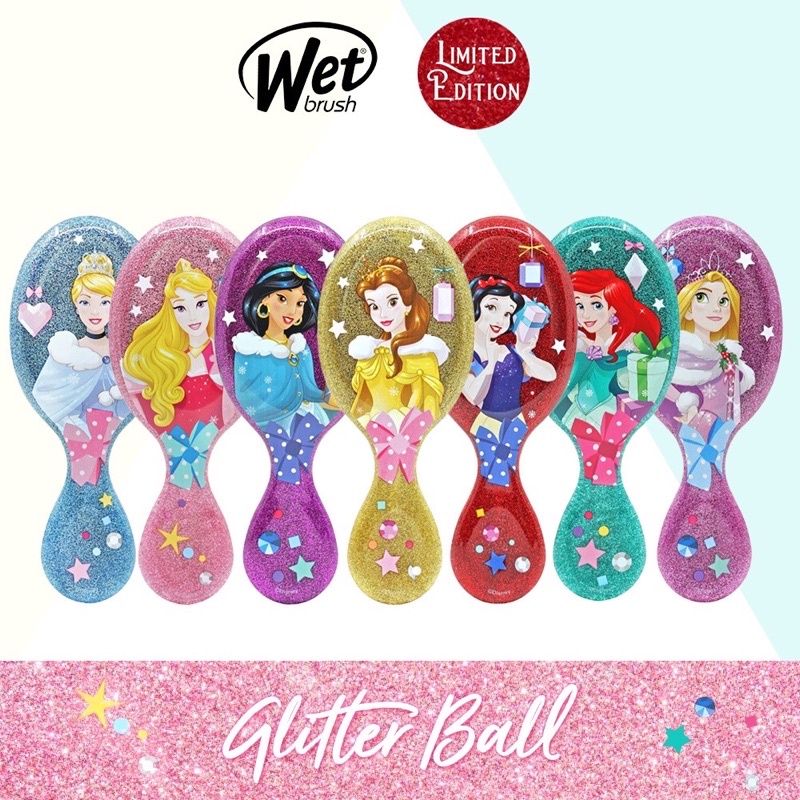 Wet Brush Mini Glitter Ball Princess Disney Sisir Anti Kusut!