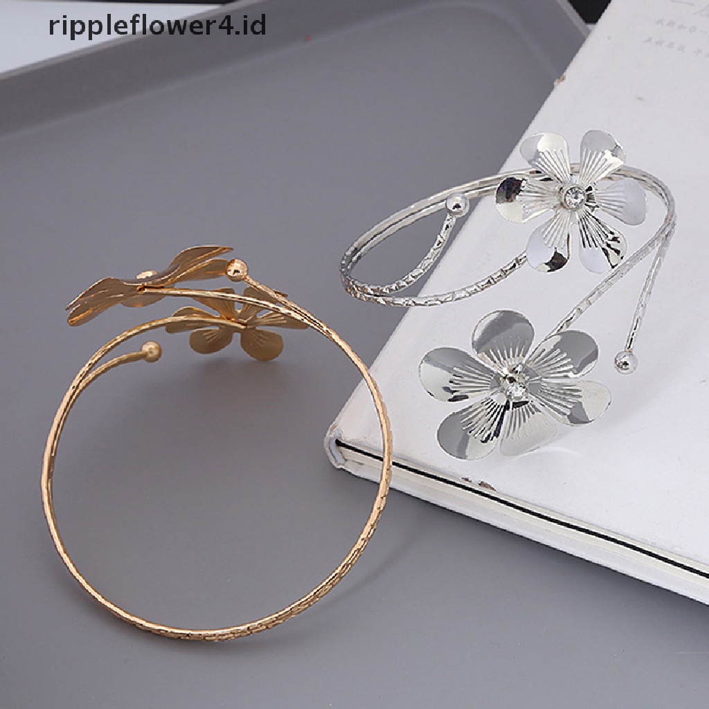 {rippleflower4.id} Bohemian Kupu-Kupu Daun Pesona Upper Gelang Lengan Rantai Logam Melubangi Pola Geometris Retro Arm Cuff Bangle Body Bracelets~