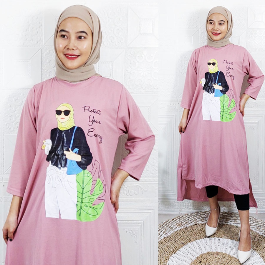 DRESS JUMBO PROTECT YOUR ENERGY LONG TUNIK WANITA CANTIK DM OVERSIZE GL FASHION