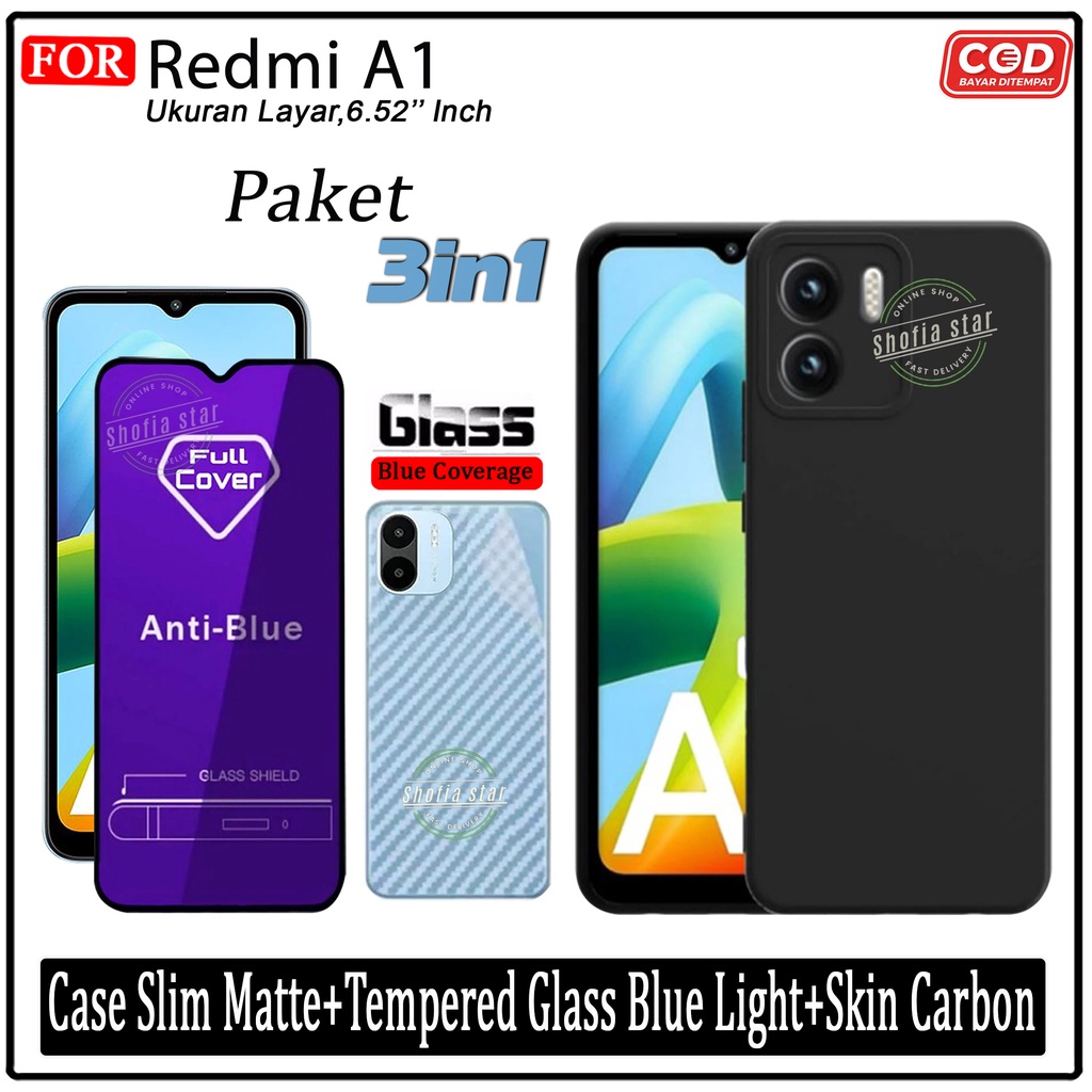 PAKET 3IN1 Case Redmi A1 2022 10C 10A Softcase Slim Black Premium Protect Casing