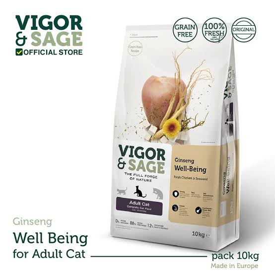 Vigor &amp; Sage Adult Ginseng Wellbeing 1kg REPACK Cat Food Adult