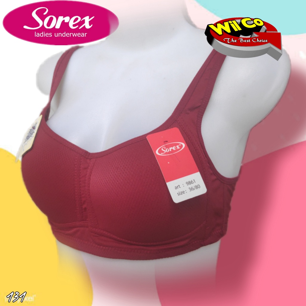 K131 - BRA/BH WANITA SOREX TANPA KAWAT BUSA TIPIS TIGA PENGAT SIZE 34 - 40