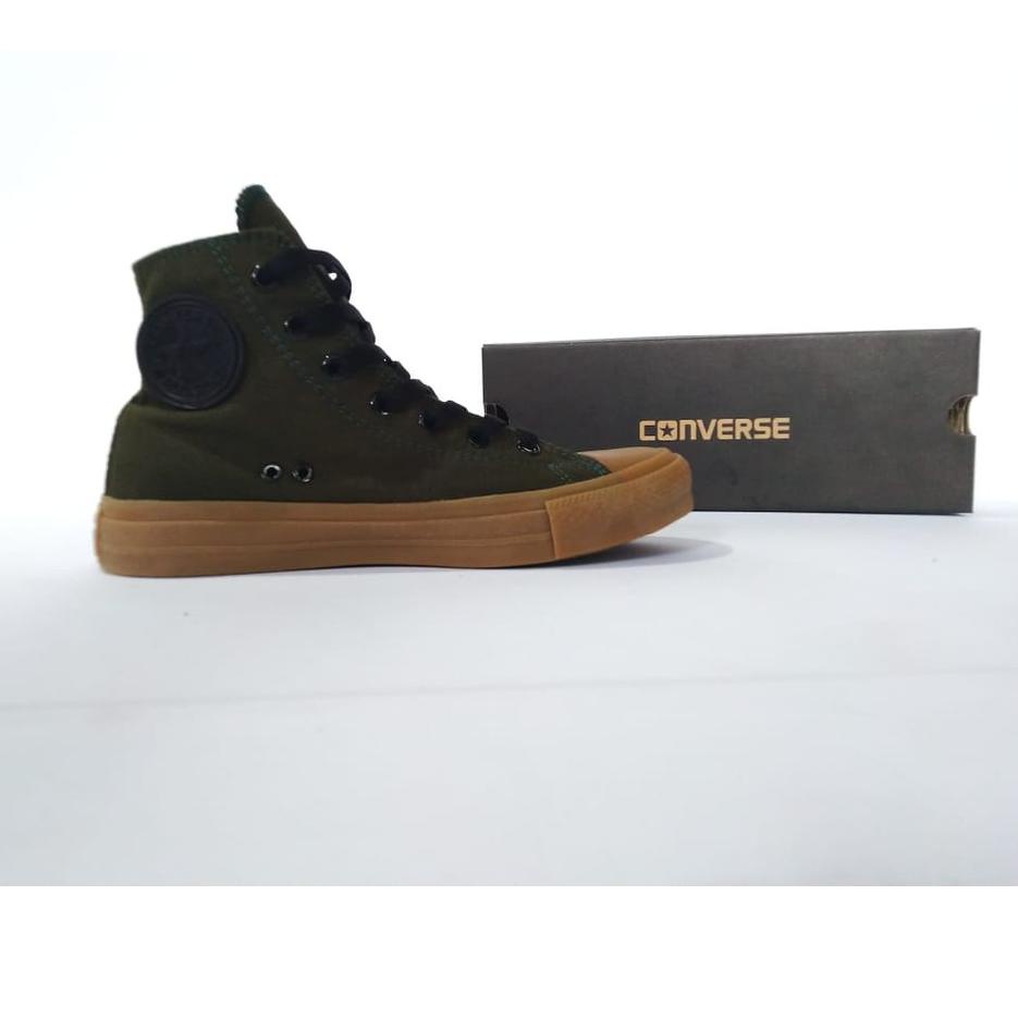 ➪➽✳✧ Sepatu Sneakers Pria Hijau Army Sole Gum Dan Black High Hi Sepatu Kanvas High Sepatu Pria Hijau
