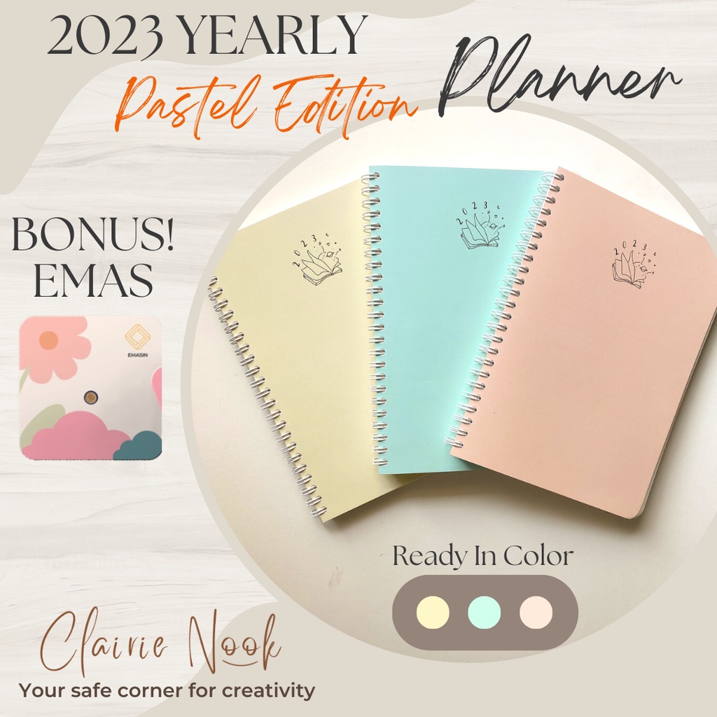 

Clairie Nook Yearly Planner 2023 Pastel / Jurnal / Journaling Diary Planner / Yearly Journal – Custom Nama