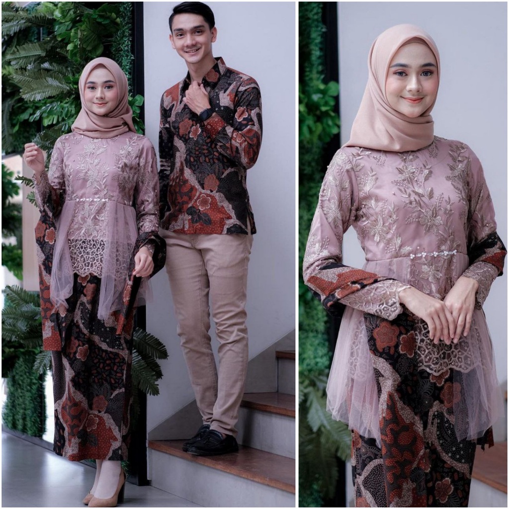 Kebaya modern wisuda couple batik brukat remaja terbaru mewah satu set pasangan keluarga baju pesta tunangan lamaran kondangan wanita muslim kekinian model Annisa