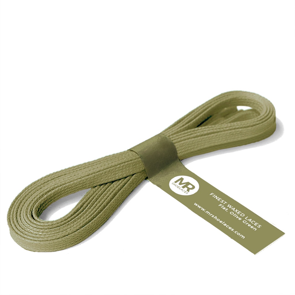 MR Shoelaces FA34 Olive Green (Hijau Oliv) - Tali Sepatu Lilin 5mm Gepeng Flat Pipih (Waxed Laces) 90cm 100cm 120cm 150cm 200cm - Premium Shoelace