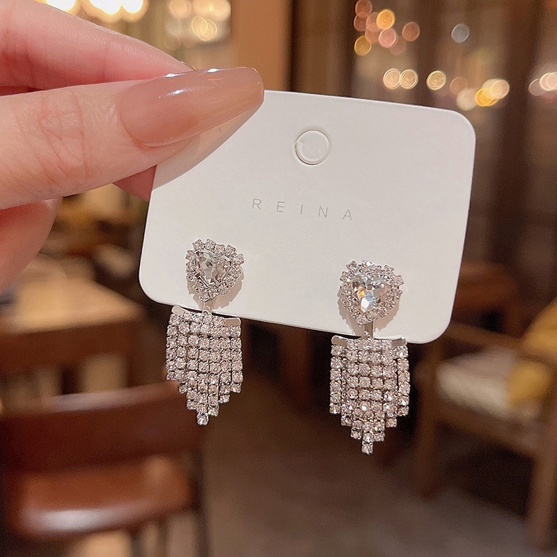 925 Perak Jarum Mewah Halus Zirkon Anting Rumbai Wanita Fashion Stud Earrings