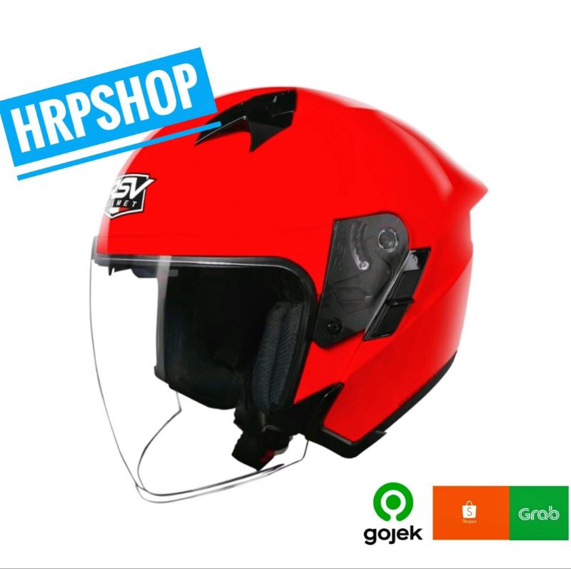 Jual Rsv sv300 helm half face dual visor single spoiler red glossy