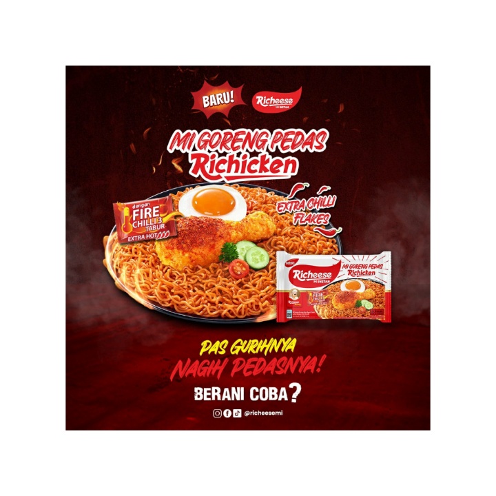Richeese Mie Instant viral Mi Goreng Pedas richicken Nabati (per pcs)