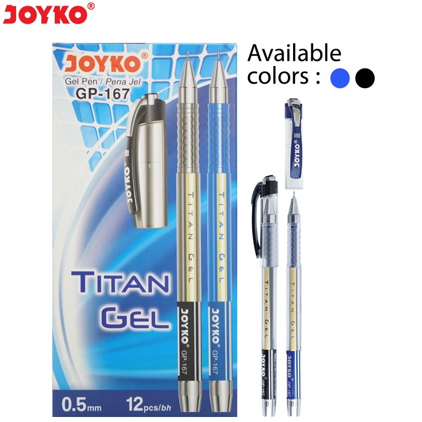 JOYKO GELPEN GP-167 TITAN GEL 0.5mm BLACK BLUE PENA JEL HITAM BIRU ALAT TULIS KANTOR ATK GROSIR MURA